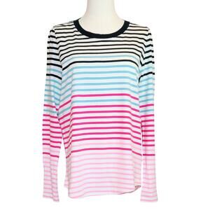 COS Cotton Long Sleeve Muti Colored Striped Tee Crew Neck Size Med